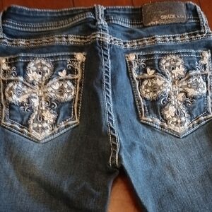 Grace in LA Blue Boot Cut Jeans with Rhinestone Embellishments